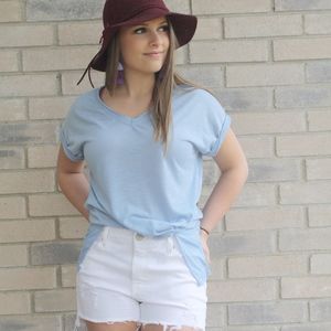 Claire V-Neck Tee-Misty Blue